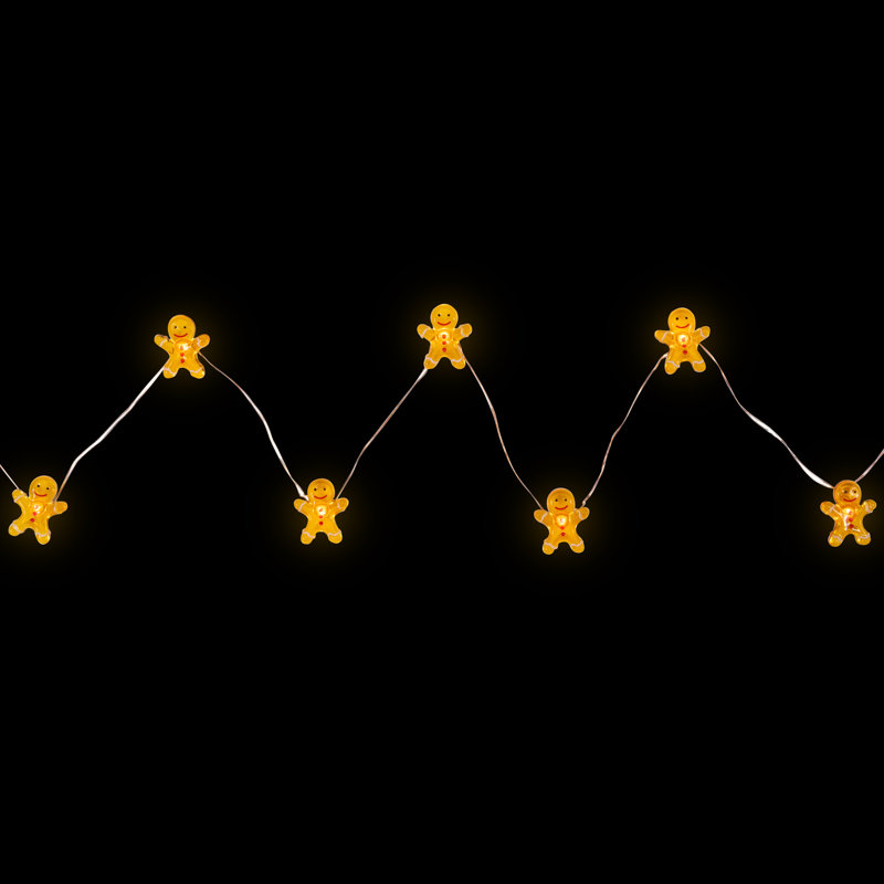 Guirlande de 10 lumières de Noël en pain d'épice à DEL avec 10 fils de cuivre de 5,25 pi