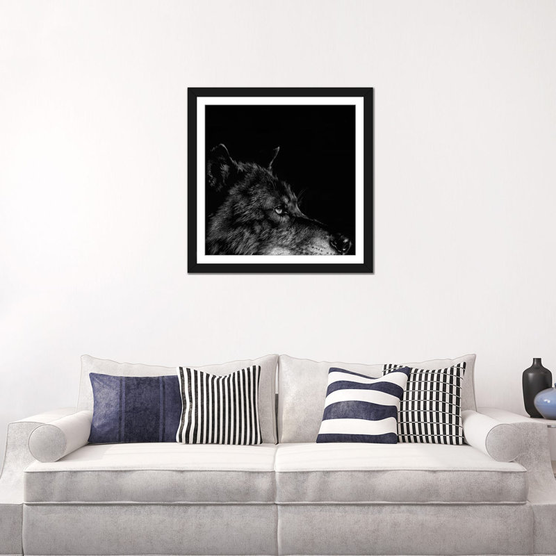 « loup i », reproduction de photo sur toile, H 24 po x l 24 po x P 1 po, Papier d'art encadré noir, Blanc