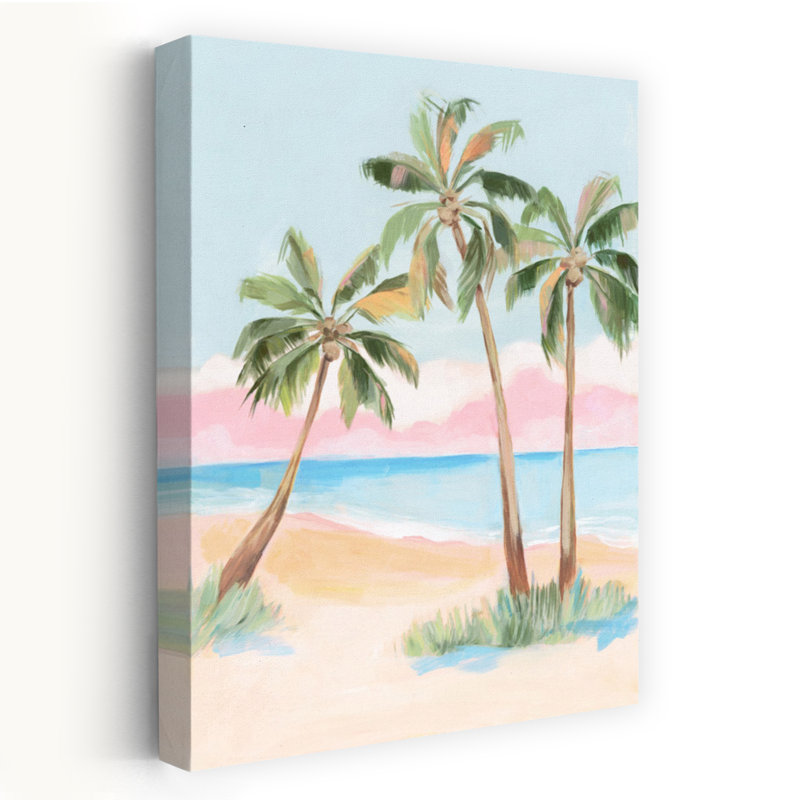 Plage sereine avec palmiers, art mural côtier, H 48 po x l 32 po