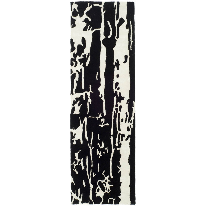 Tapis noir / blanc cassé Amica, Tapis de couloir 2 pi 6 po x 12 pi