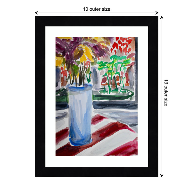 Montpellier Blue Vase And Window Box Framed On Paper by Montpellier Print, 13" H x 10" W x 1" D, Black