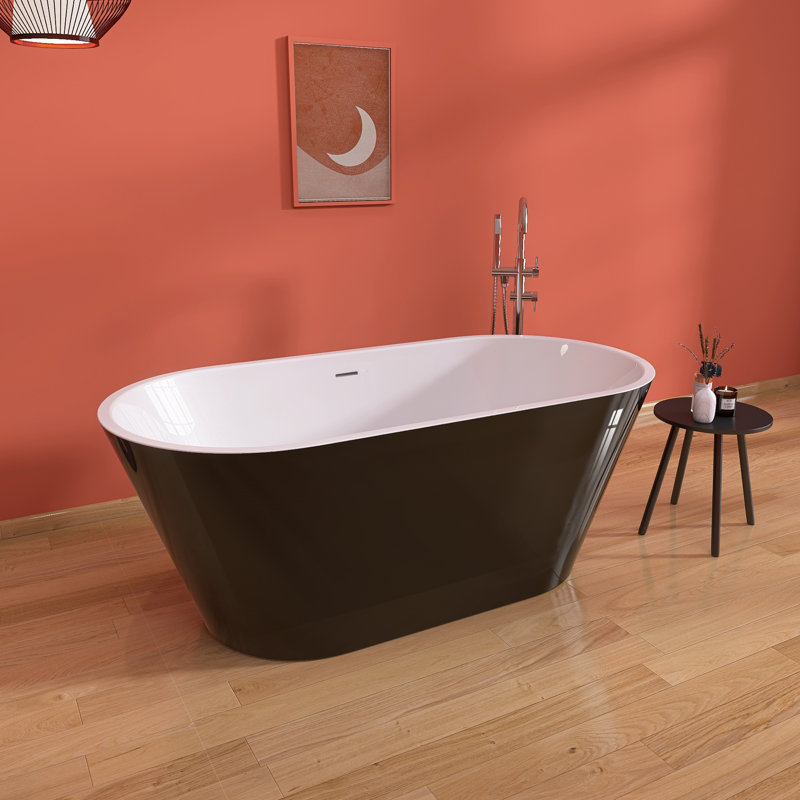 Baignoire de trempage autoportante moderne autoportante 59 "x 30" 59 po x 30 po, Noir lustré