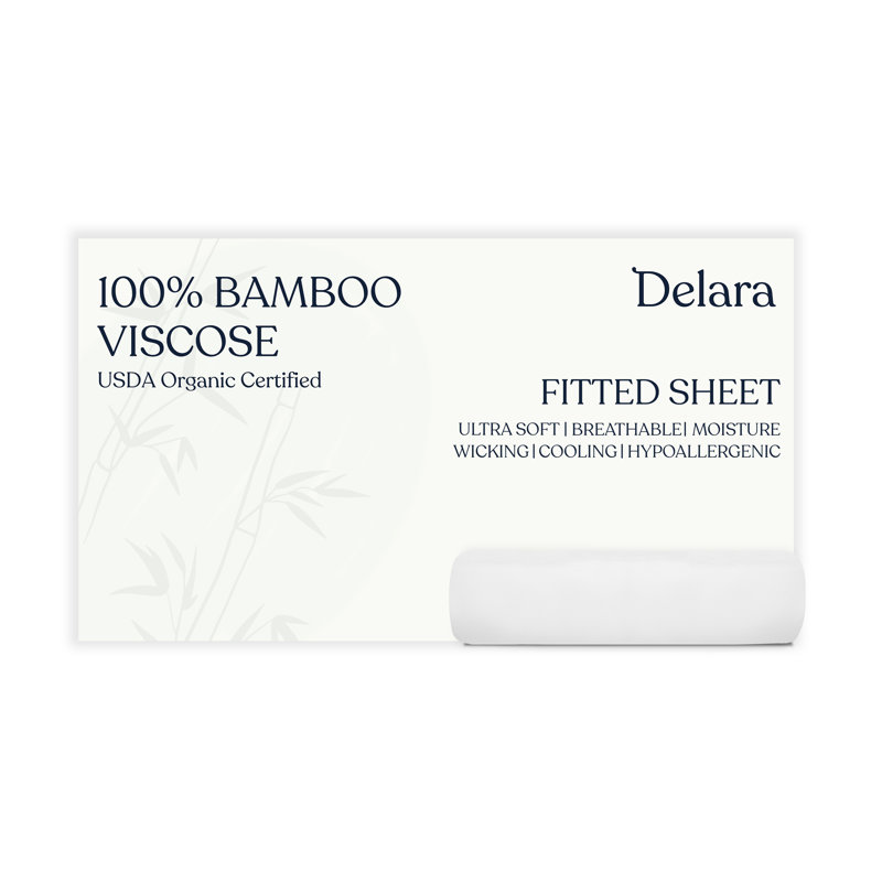 Drap-housse rafraîchissant 100% viscose Delara, Drap-housse pour taille de lit double, Blanc