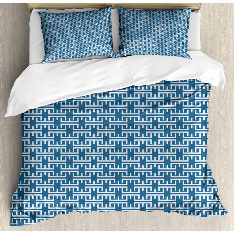 Pale Blue and White Geometric California King Duvet Cover Set
