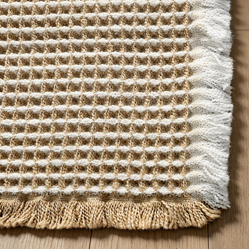 Tapis de bain Boho Waffle Weave, Simple - L 32 po x l 20 po, Beige / Blanc