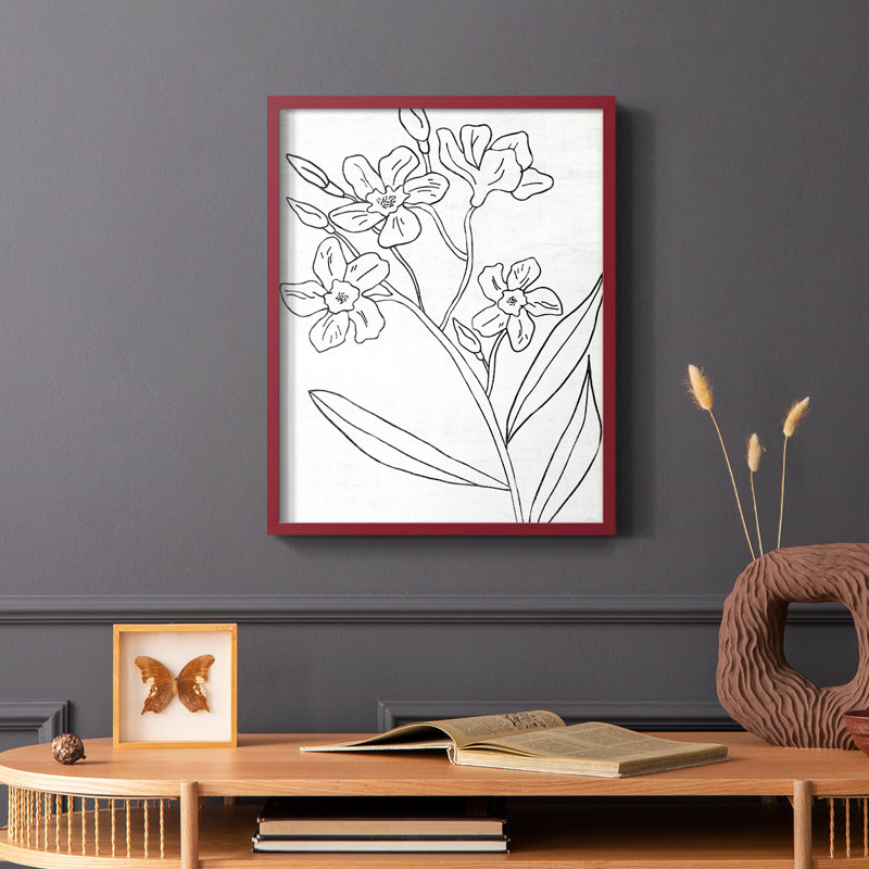 Reproduction encadrée botanique II, H 10 po x l 8 po, Rouge