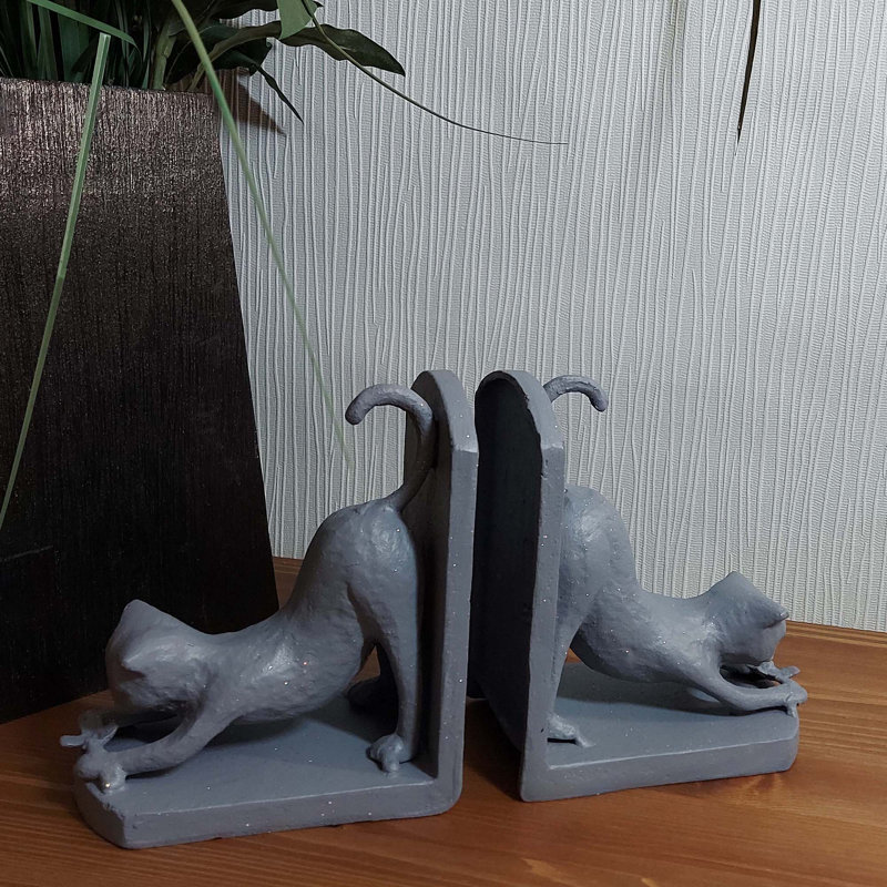 CAT Iron Book Ends 13cm, Grey Shimmer