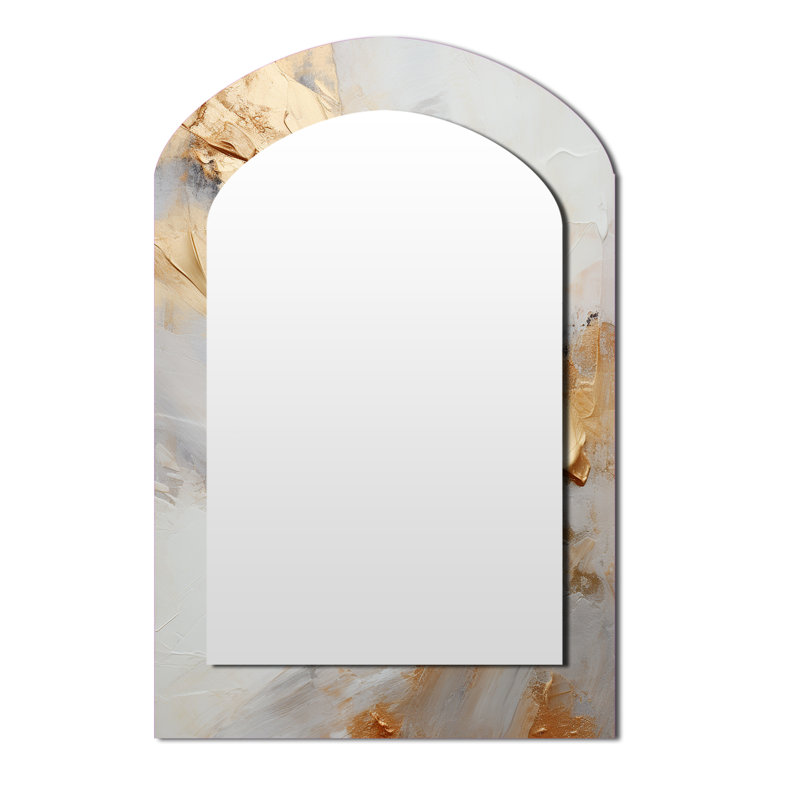 Beige And Gold Glacier Stone Simplicity III - Abstract Shapes Asymmetrical Decorative Wall Mirror, Beige Arch Large Mirror, Printed Metal Art