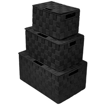 Weave 3 Piece Basket Set - Black