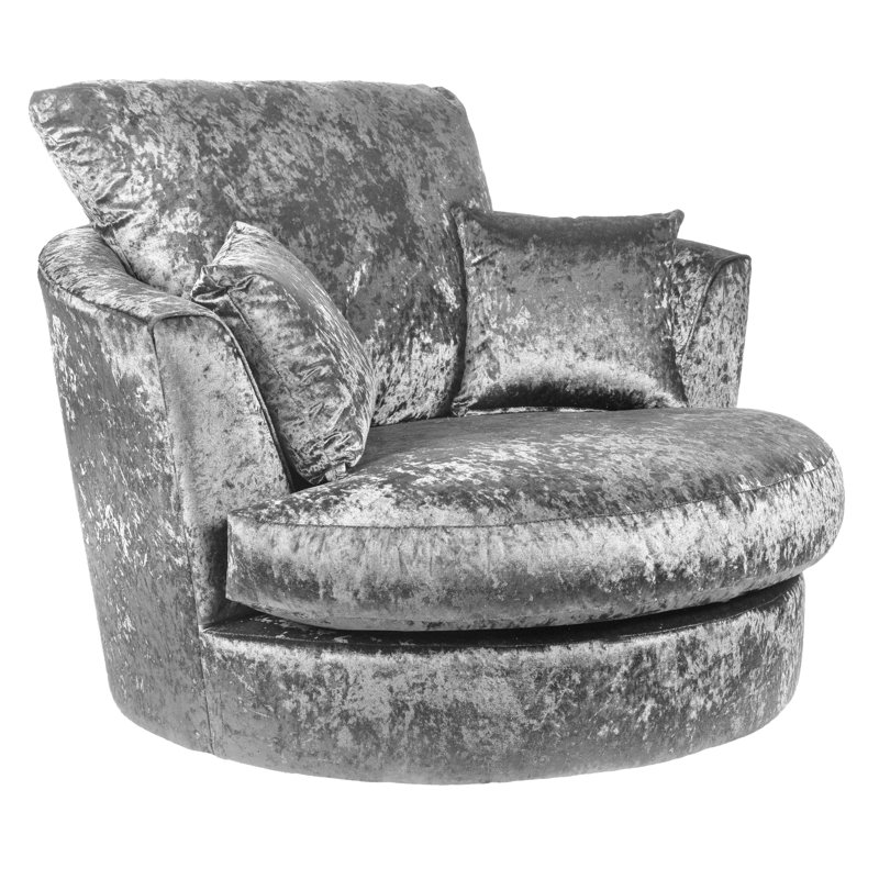 Romelia Velvet Swivel Barrel Chair, Silver