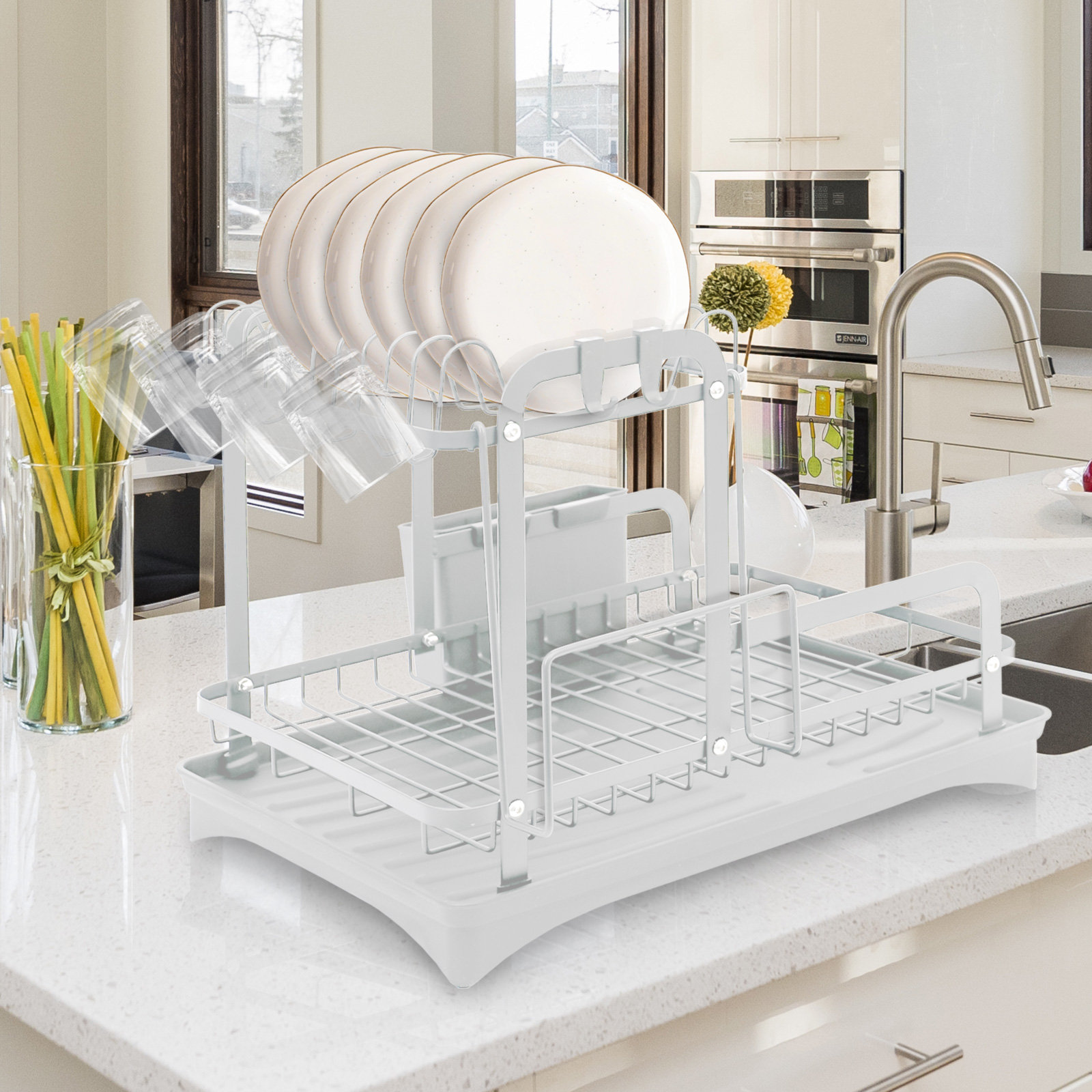BAOKALER Tier Dish Drying Rack, H-Shaped Dish Drainer for