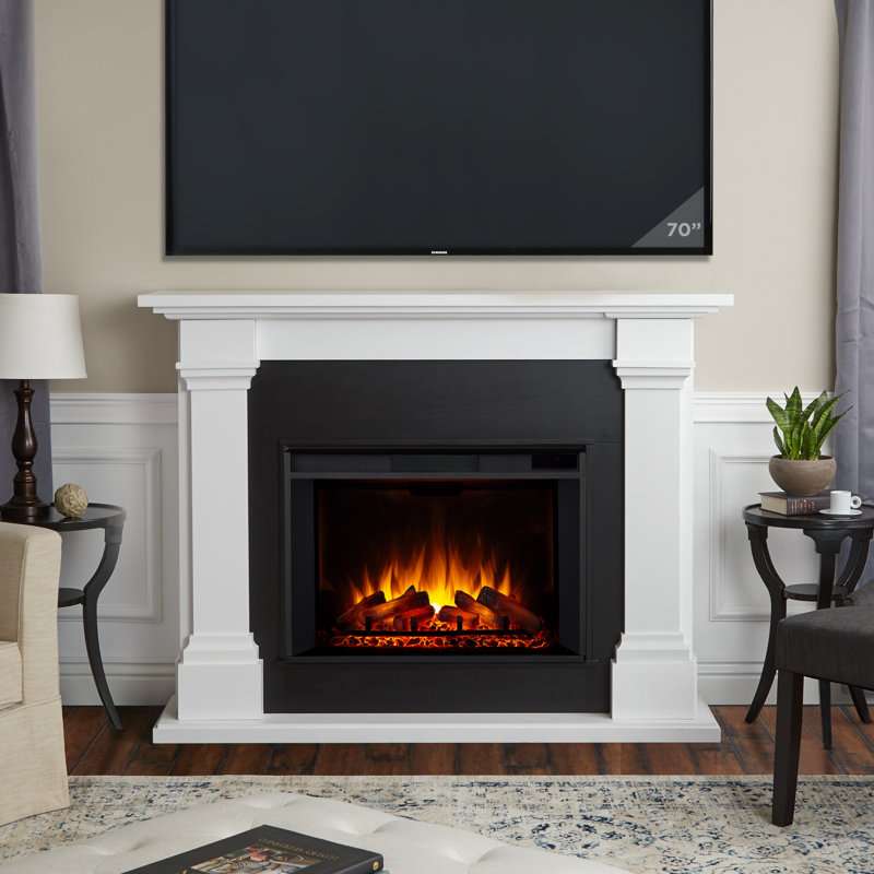 Callaway 63" White Free-Standing Electric Fireplace with Mantel