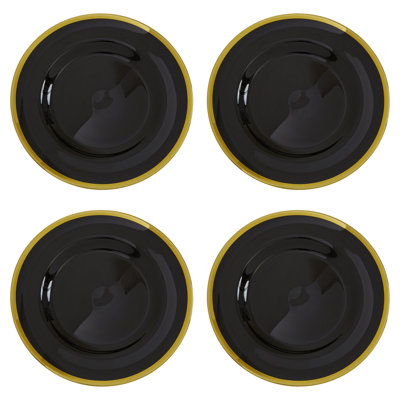 Set of Four Ida 33cm Dia Black Glass Charger Plates