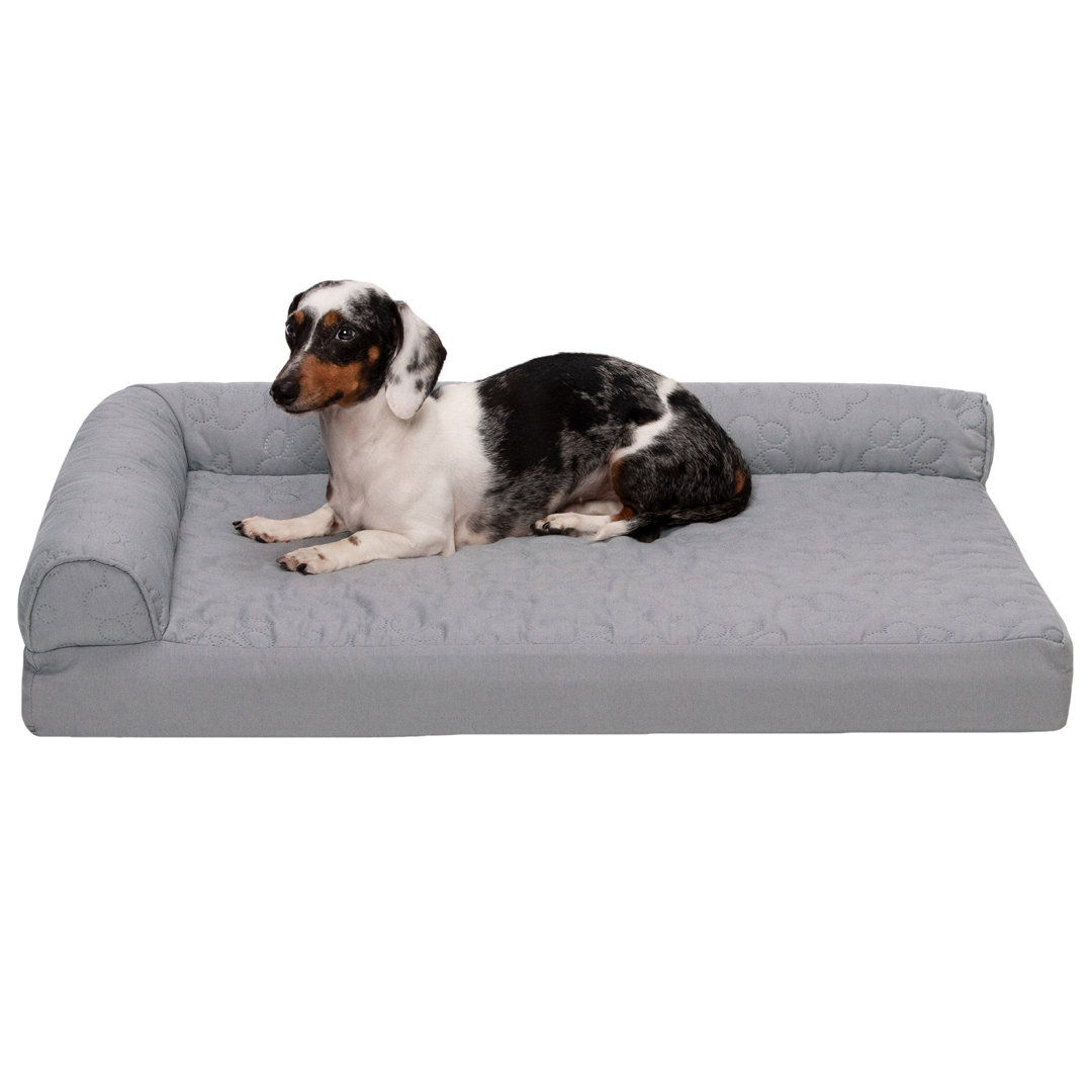 Paw-Quilted Deluxe L-Chaise Bolster Cooling Gel Memory Foam Dog Bed  FurHaven 