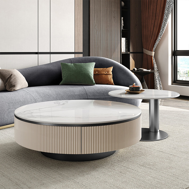 Table basse blanche et noire en pierre frittée, H 13,78 po x l 31,5 po x P 31,5 po, Noir