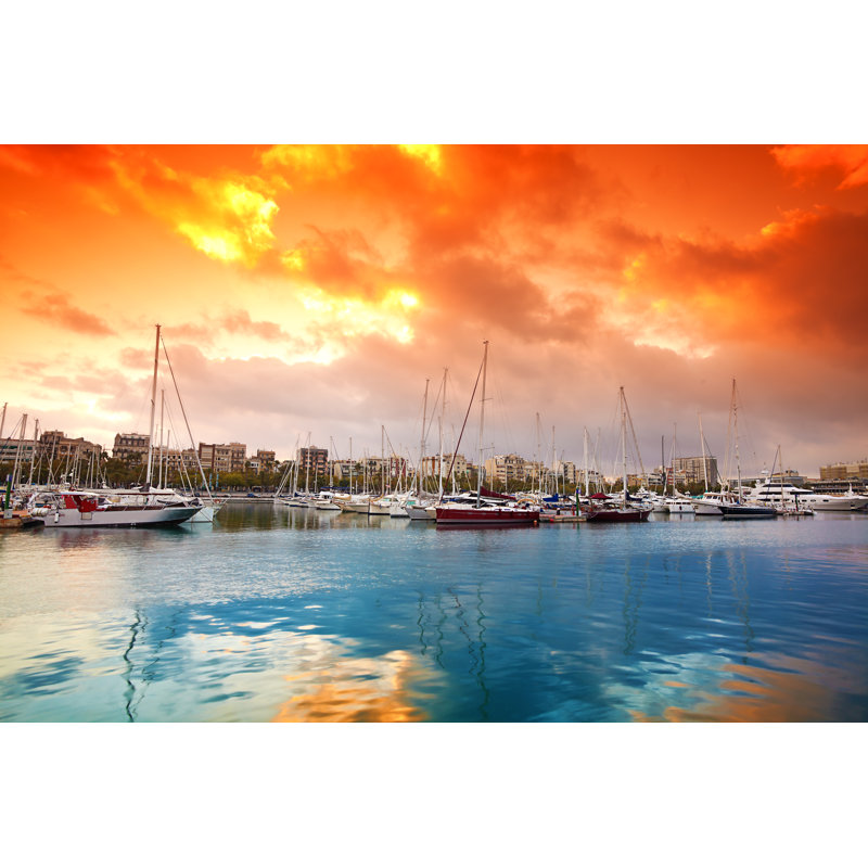 Marina à Barcelone - Photographie sur toile tendue, H 8 po x l 12 po