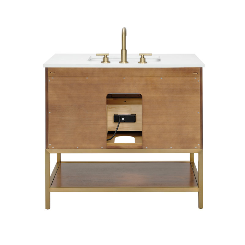 Diamond 36'' W Single Vanity, Matte Black, Walnut, White Quartz