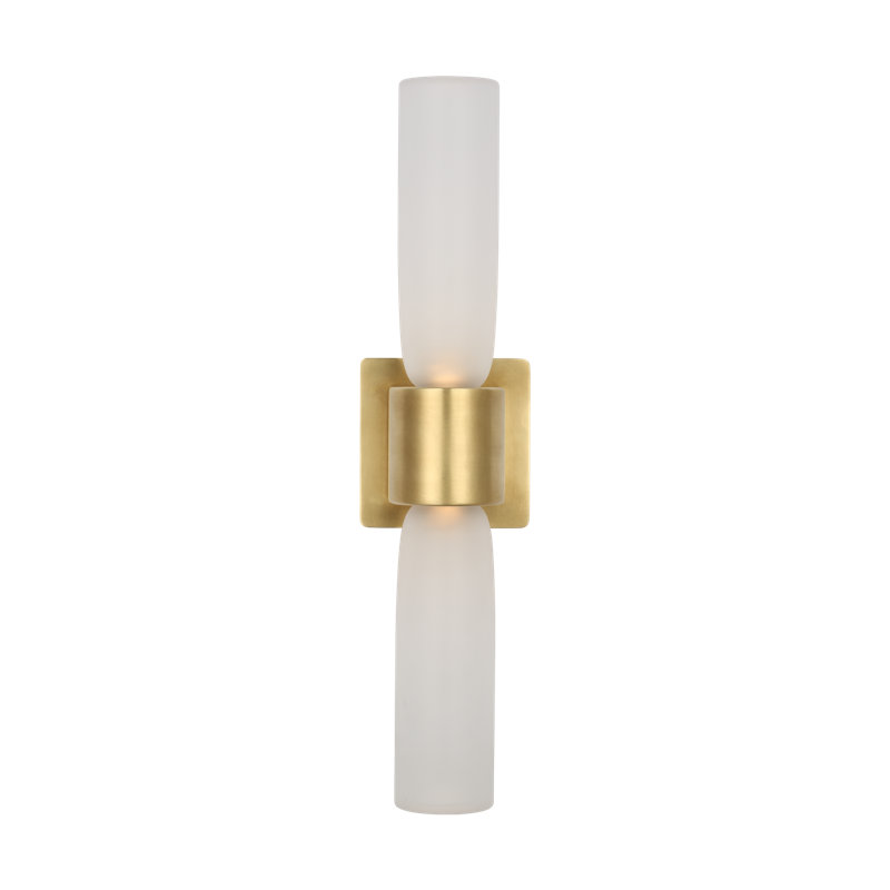 Kelly Wearstler Volver 2-light Large Double Sconce in Bronze with Clear Etched Glass shade, Antique Brass
