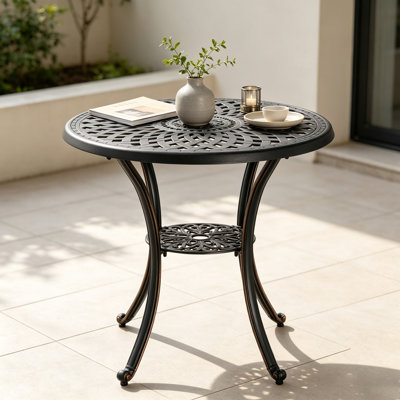 Table de salle à manger d'extérieur en fonte d'aluminium, table de patio avec trou pour parasol, table de couverture ronde pour cour, jardin, terrasse et porche