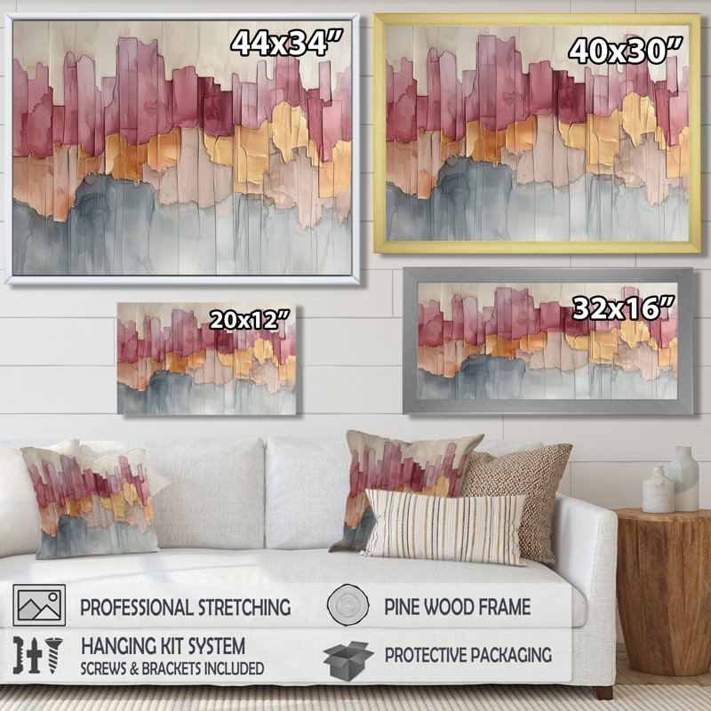 Nyria - Abstract Large Wall Decor, H 30 po x l 40 po, Cadre simple, Or