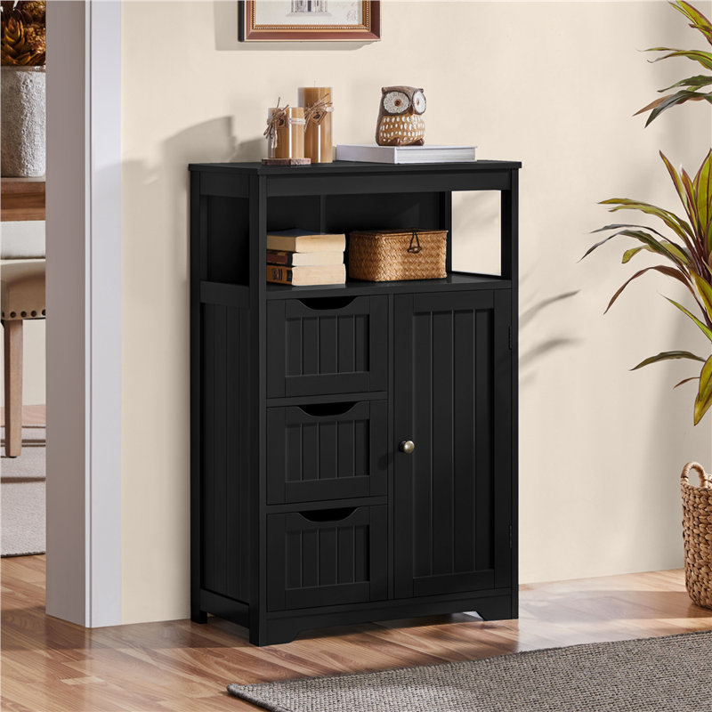 Brigit Free-Standing Bathroom Cabinet with Adjustable Shelf, 3 Drawers and a Niche, Black, 34.1" H x 22" W x 12" D