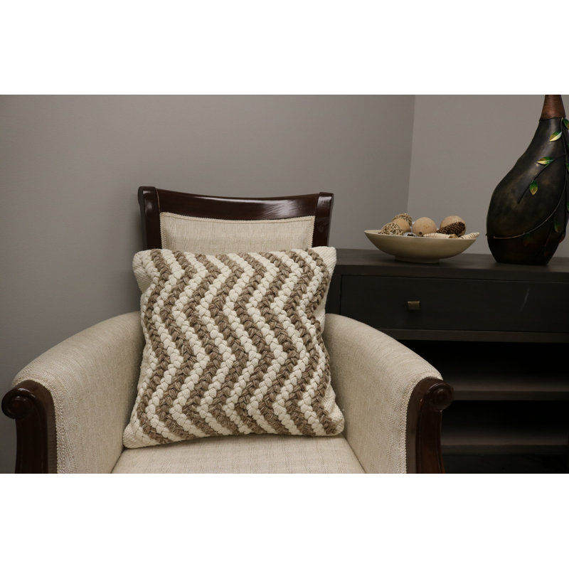 Sanremo Beige and Brown Wool Cotton Throw Pillow