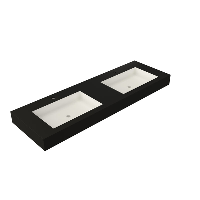 Lavabo en résine de pierre à surface solide pour meuble-lavabo - Noir mat, profondeur 121,3 cm, largeur 48 cm, hauteur 11,2 cm, poids 25,3 kg. Adapté à différents emplacements. Designs variés. Résistant à la décoloration. Installation facile. Finitions épurées.
