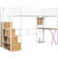Lit mezzanine pour lit simple avec poste de travail à DEL, garde-robe et escalier de rangement, structure en métal, garde-robe blanche, escalier, escalier-1048069721