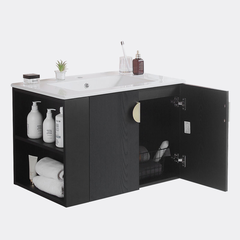Meuble-lavabo simple 29,9 po avec plateau en céramique Warbeck, Noir