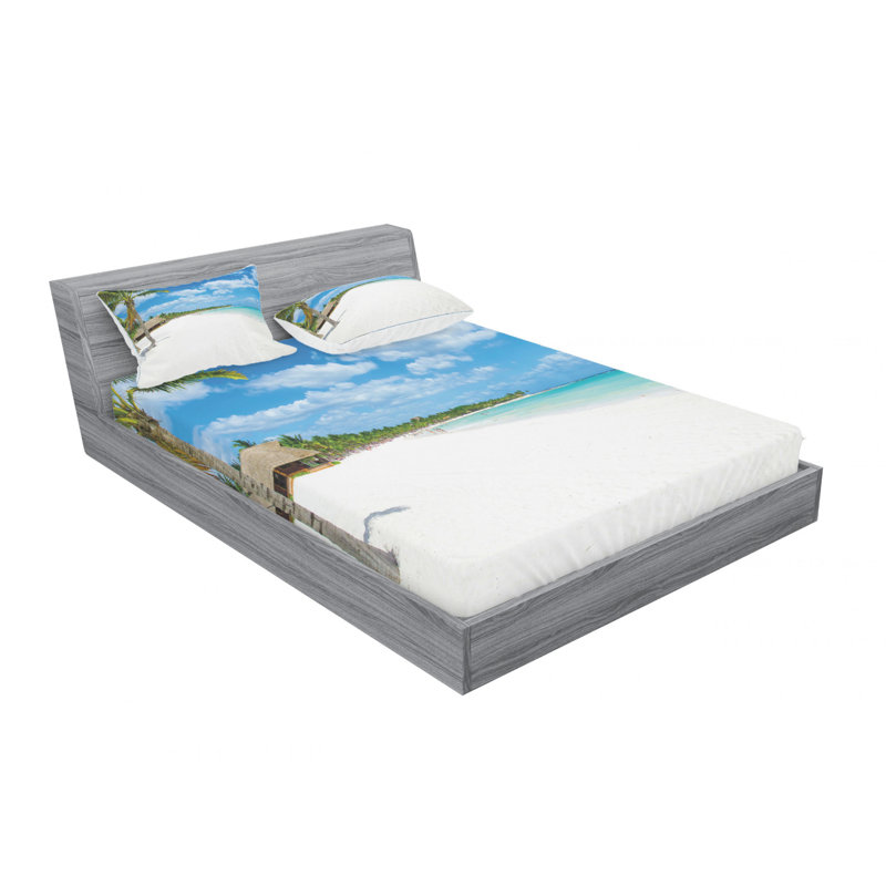 Ensemble de draps Tropical Exotic Seashore, Ensemble de drap pour grand lit avec drap-housse