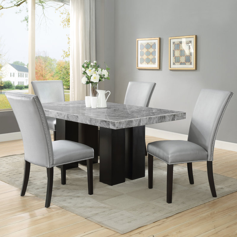 Ensemble de salle à manger Anxhela, 5 pièces: table, 4 chaises, Argent