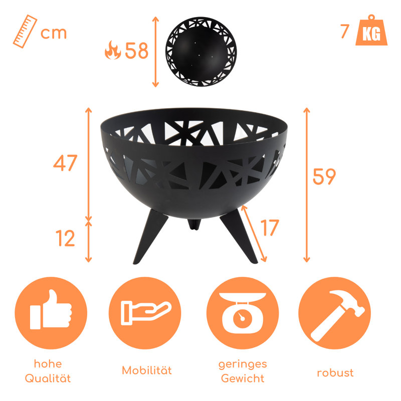 Tobago Round Steel Smokeless Fire Pit, Black
