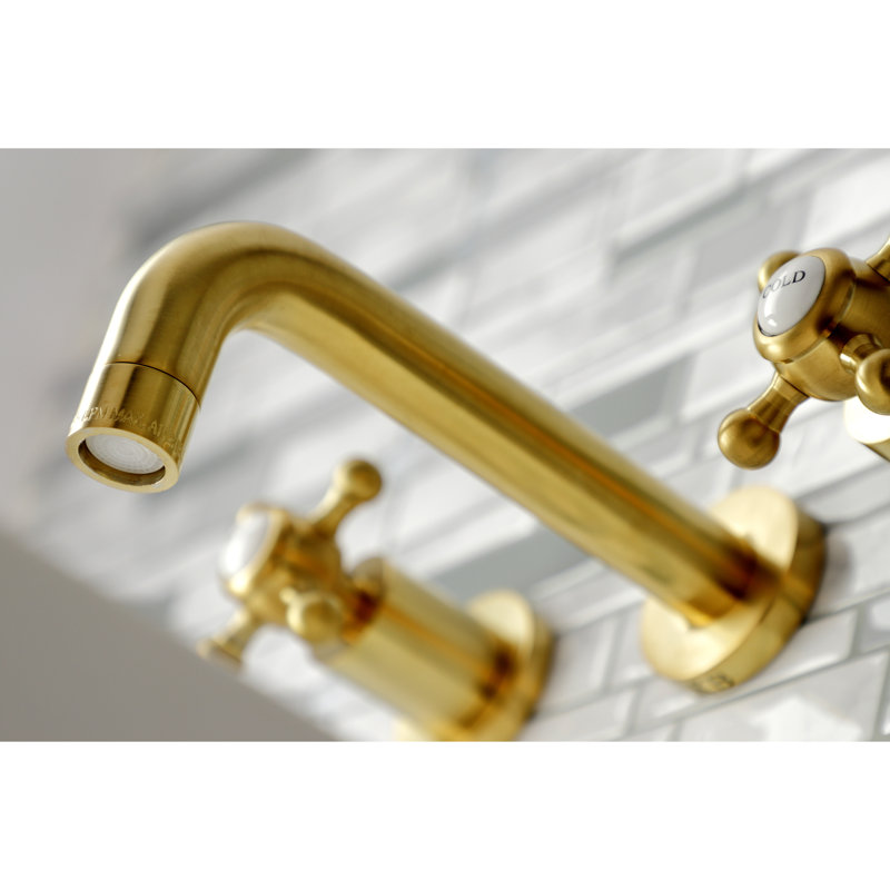 Brushed Brass Wall Mount Bathroom Faucet with Dual Handles
