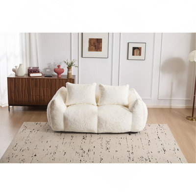 Bean Bag Couch for Adults, Ultra Soft Fluffy Loveseat Bean Bag Sofa, Oversized Chaise Lounge Chair Indoor for Living Room Bedroom, No Assembly Required Cozy Reading Chair with Pillows, White