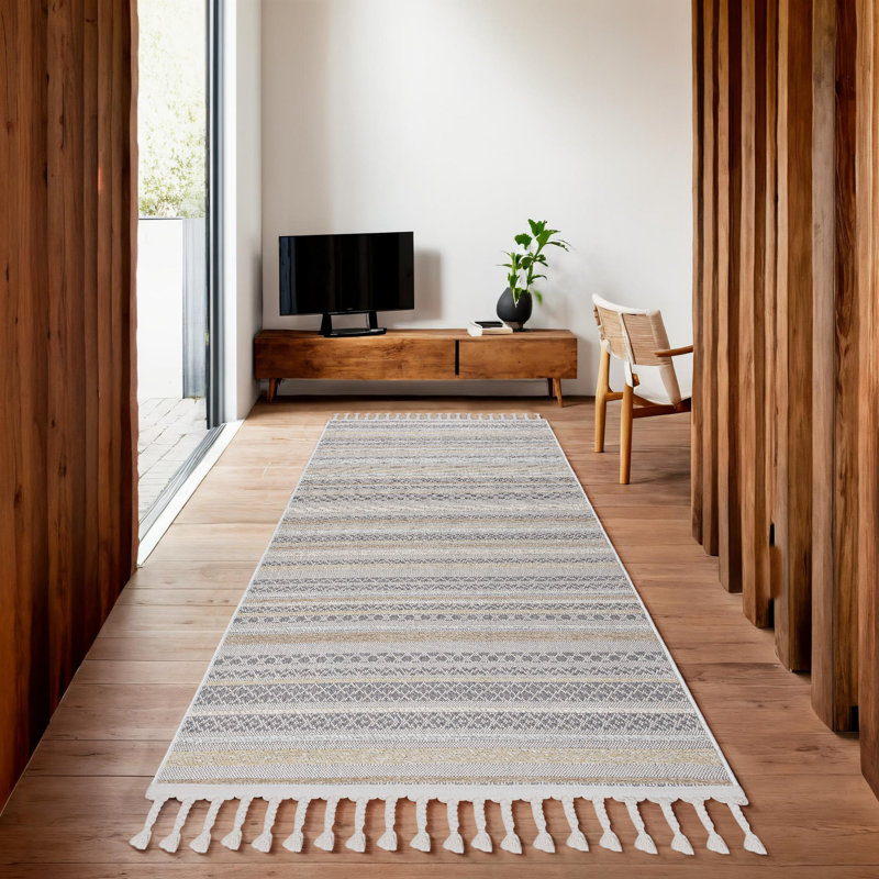 Premium Hall Carpet 3.3 x 6.6 Feet, Beige & White, 52% Polyester / 40% Cotton / 8% Chenille | Machine Woven, Antibacterial, 0.3 in Pile Height | Washable & Easy to Clean, Perfect for Living Room & Entryways