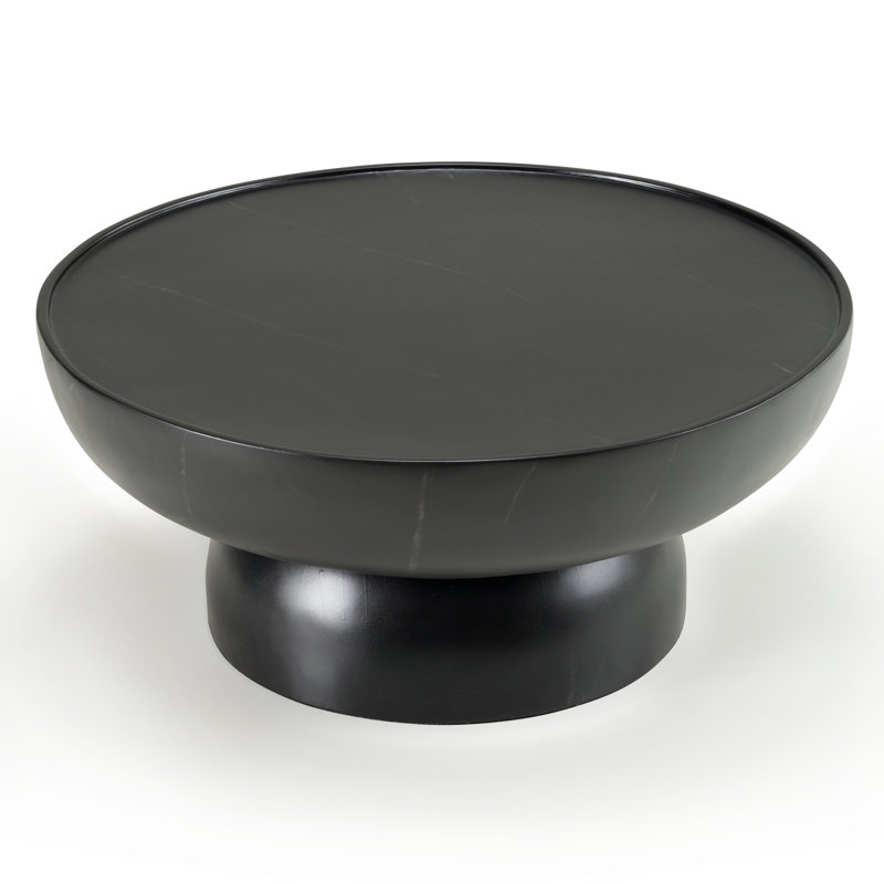 Table basse ronde moderne en faux marbre et blanc Haiven