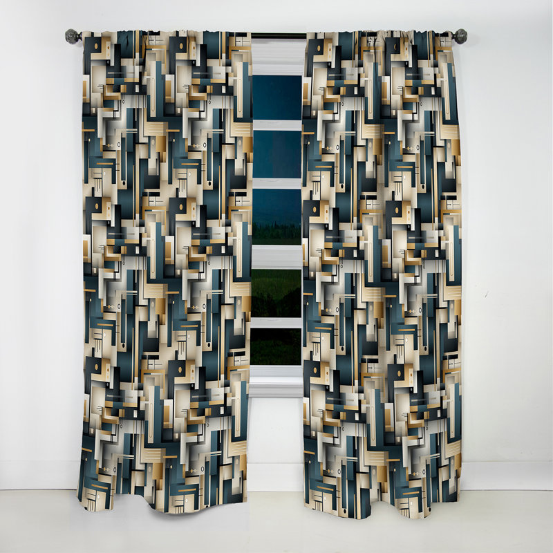 Gold And Grey Metropolitan Geometric Pattern I - Abstract Blackout Curtain - 1 Panels, 52" W x 108" L