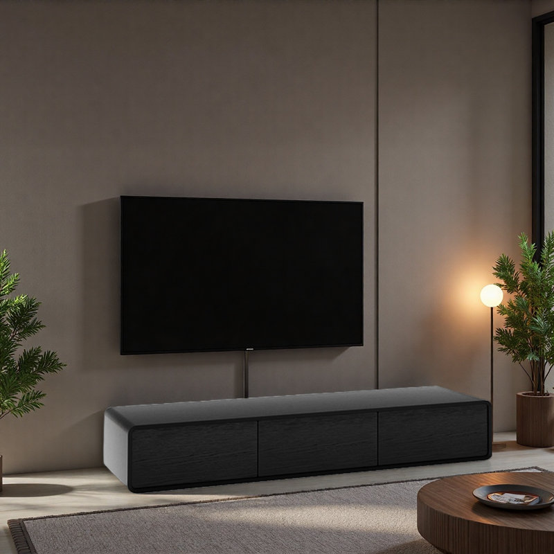 Meuble télé en bois massif italien de luxe, H 8,7 po x L 70,9 po x l 15,7 po