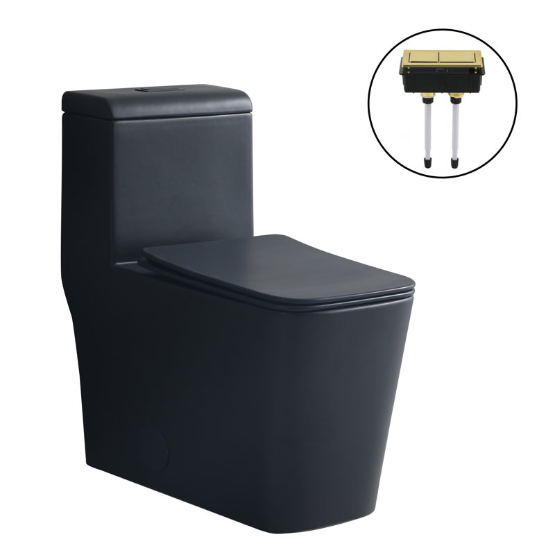 KDK HOME Tornado Toilet with Dual Flush 1.1/1.6 GPF Siphon Jet Comfort Height 16.5", Black Toilet/Gold Button