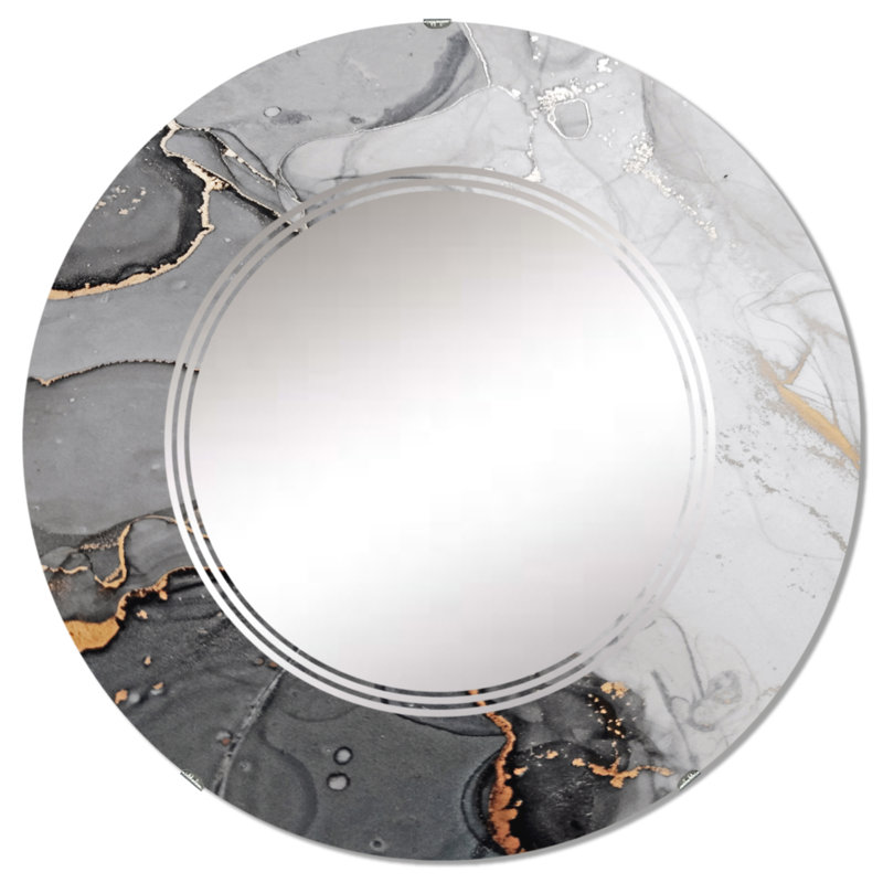 Gris et orange vagues de marbre - miroir mural moderne, 24 po x 24 po