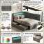 EU Single & Double Linen Daybed with LED & USB Charging, L-Shaped Headboard & Side Drawers, Beige/Grey, 90/140x200cm-1168763113-1168763118