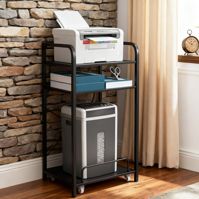 Support pour imprimante à 3 niveaux avec tablette de déchiquetage et prise de courant, support de bureau de bureau robuste au sol avec plateau coulissant et ports de chargement USB