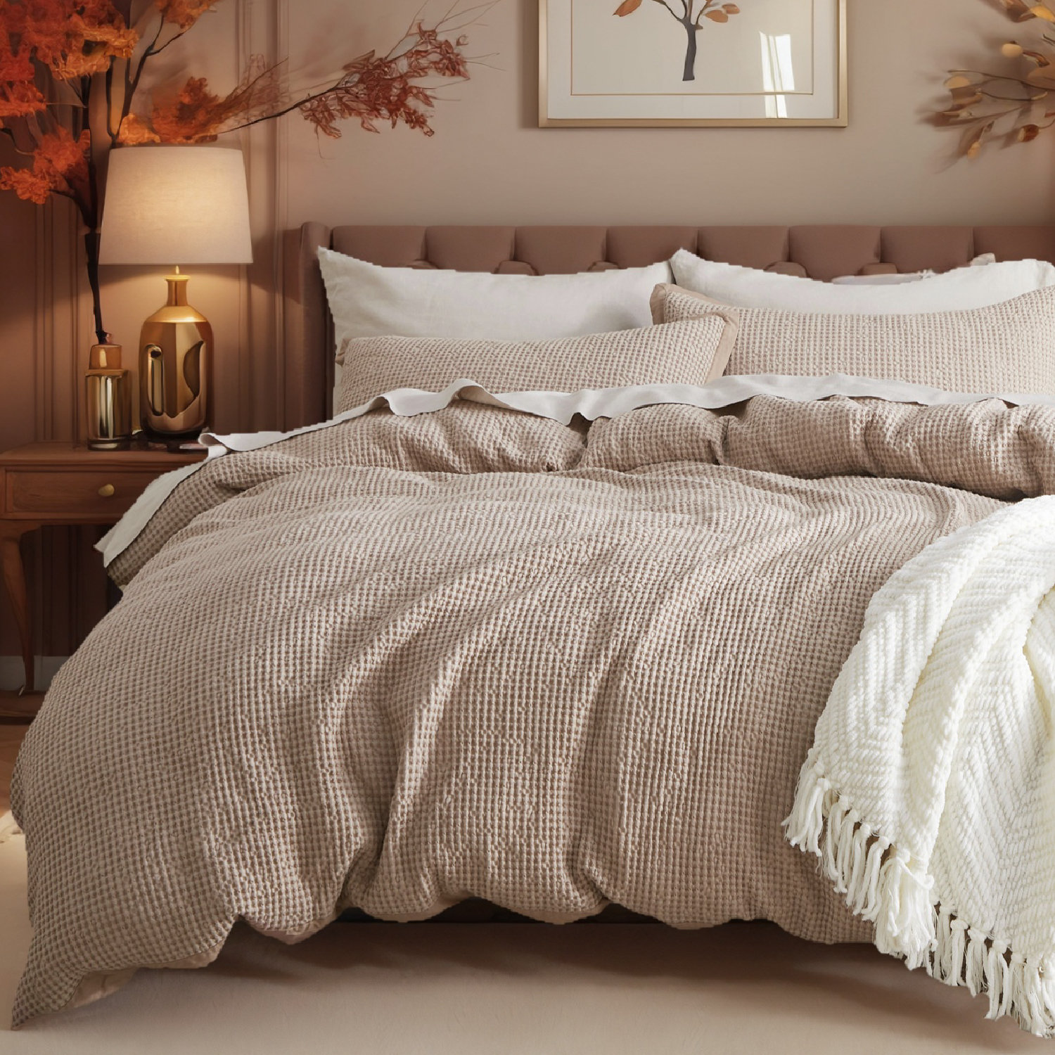 Bedsure Luxury Soft 100% Cotton Waffle Weave Plaid Duvet Cover & Reviews | Birch Lane
