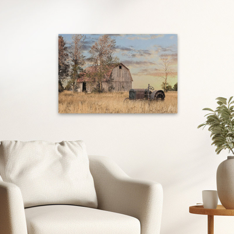 Coucher de soleil doré à la ferme - Photographie contemporaine, paysage de ferme, H 16 po x l 24 po