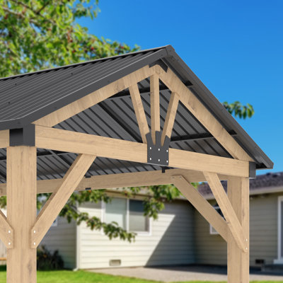 10' X 12' Cedar Wood Patio Gazebo With Galvanized Steel Roof, Outdoor Pavilion For Garden, Lawn & Patio