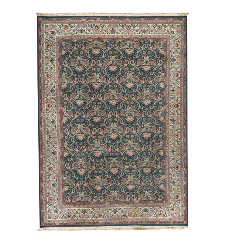Hand-Knotted High-Quality Green and Cream Area Rug