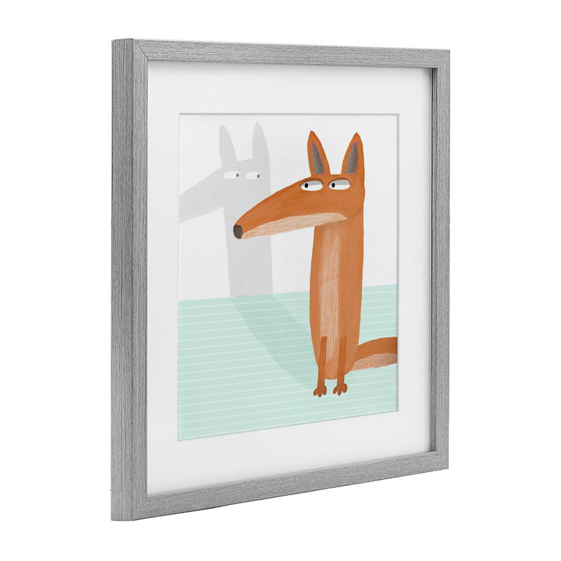 «Whimsical Fox Shadow», reproduction sous verre encadrée, design par Carla Daly, H 13 po x l 13 po, Cadre de ferme gris