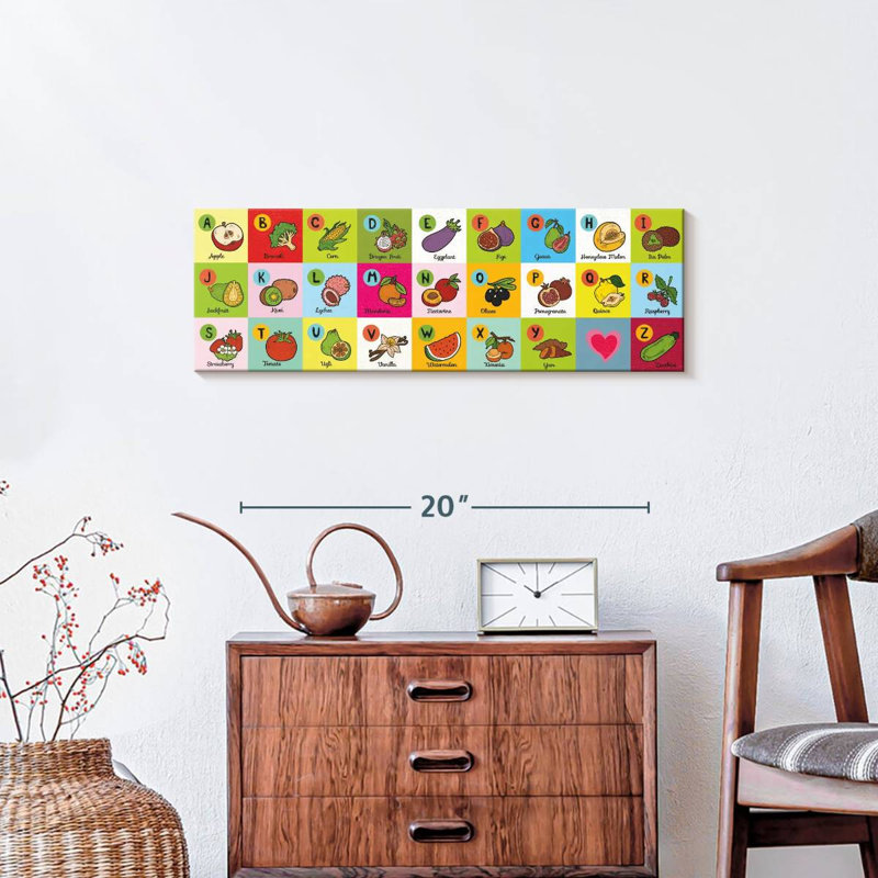 Fruits et légumes, tableau alphabétique sur toile, H 8 po x l 24 po x P 1 po