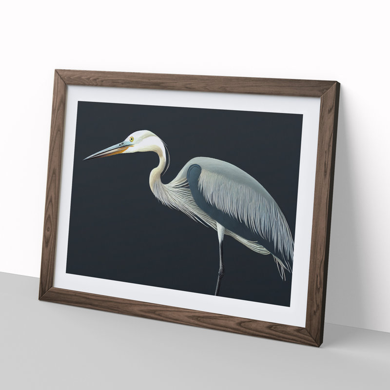 XH1022-1252X Beaming Heron Bird 1 Piece Single Picture Frame Wall Art, 46cm H x 64cm W x 2cm D, Walnut