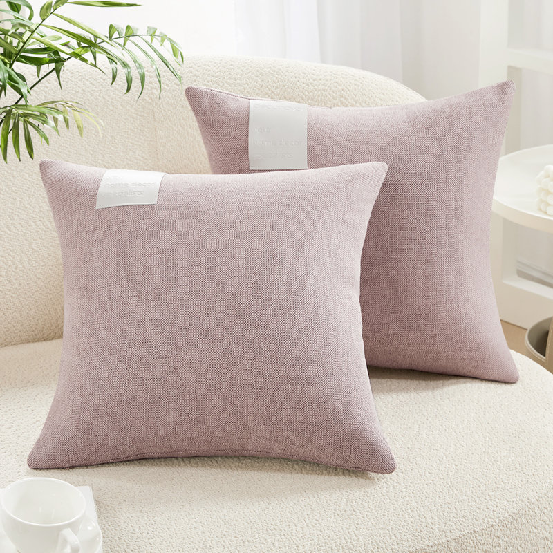 Decorative Solid Pillow Covers with Leather Label (Set of 2), 18"H x 18"W, Cream White